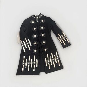 CLOTHES BY REVUE Black Embroidered Nehru Long Line Wool Coat